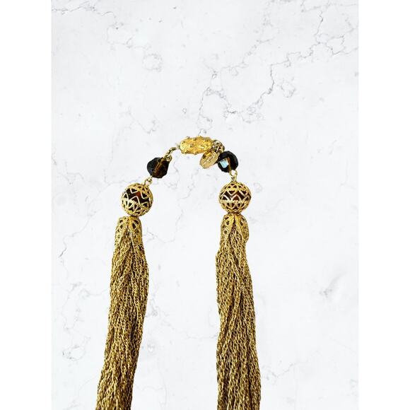 Vintage Vendôme 1950s/60s Gold Mesh Filigree Necklace and Glass Beads - Picture 7 of 9